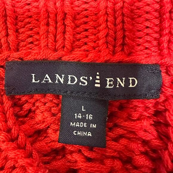 LANDS END Red Heavy Chunky Thick Cable Knit Full Zip Jacket Womens L Fisherman - Picture 3 of 5